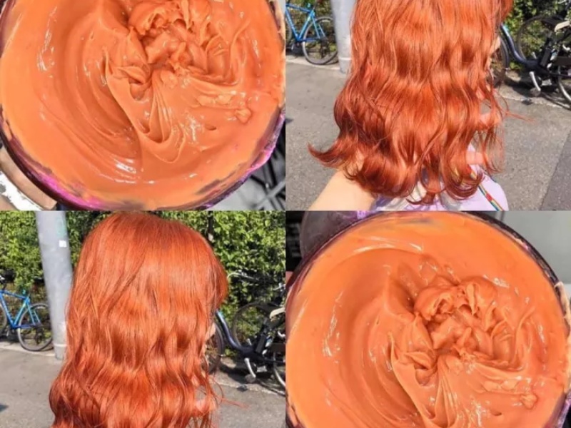 Bạn hãy pha thuốc nhuộm tóc màu cam và apply lên tóc thật đều tay